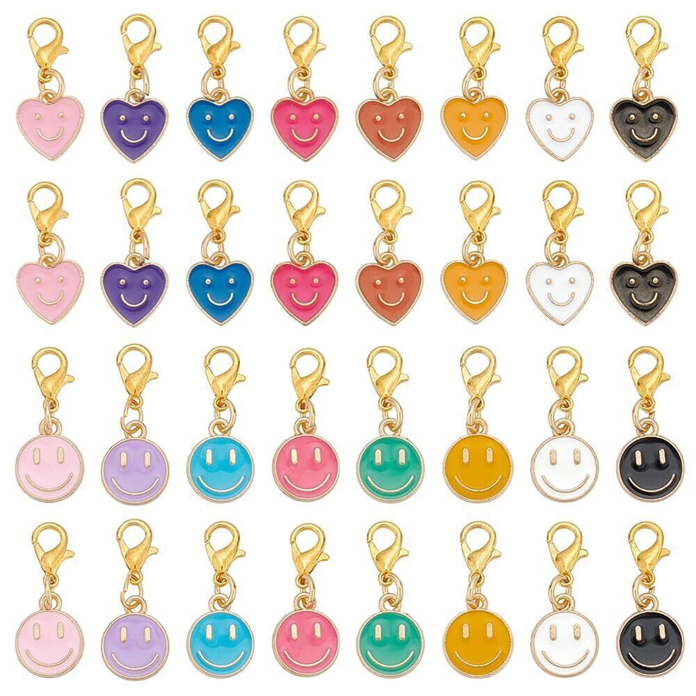 7547 64Pcs Smile Face Charms Colorful Smiling Face Charms Heart Round Smile